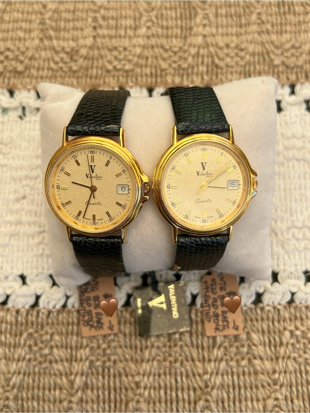 Rare Vintage 80’s Valentino Gold Dial Watch with Black Leather Strap - Men's